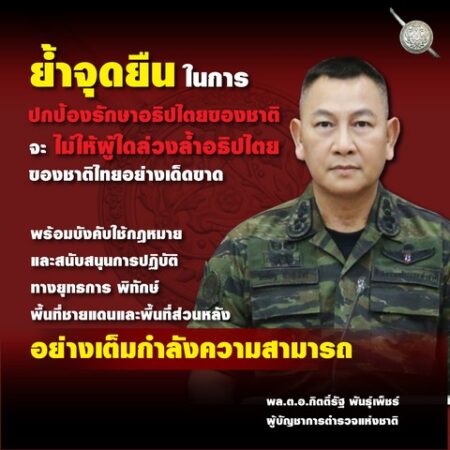 ผบ.ตร. ย้ำแสดงจุดยืนในการปกป้องอธิปไตยของชาติ จากกรณีที่ช่องบก